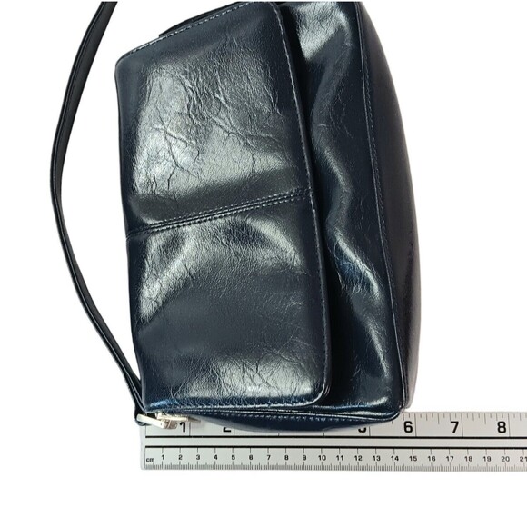 Liz Claiborne Navy Blue Women's Shoulder Purse Vintage Faux Leather 90s Mini Bag - Picture 10 of 11